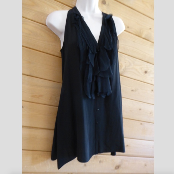 Vince. Black Ruffle V-neck Silk Blend Blouse Sleeveless Top XS - Picture 3 of 7
